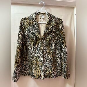 Vintage 90s Carabella Animal Print Blazer Faux Fur Leopard Tiger Jacket Retro